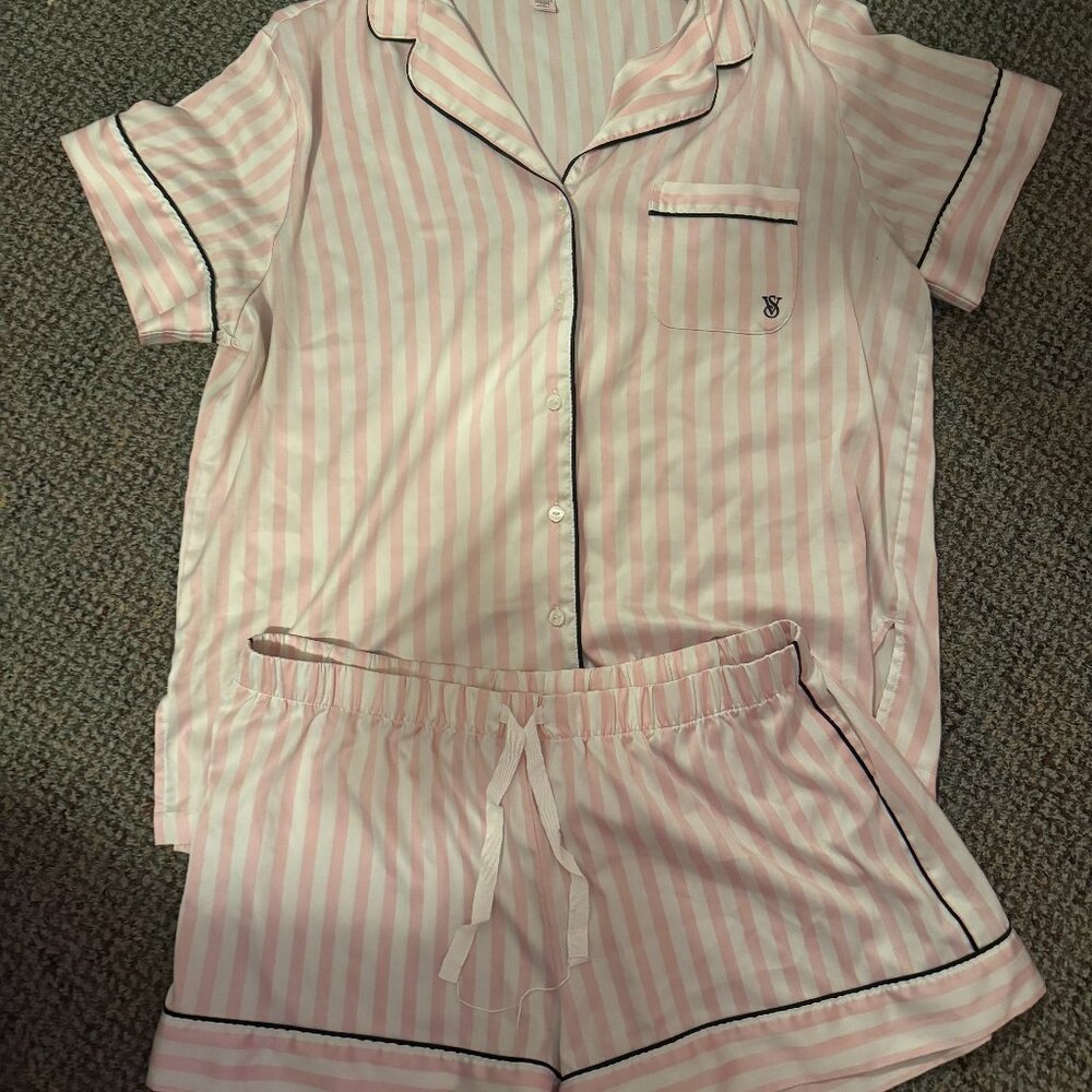 VS pink and white striped satin pajamas - size large